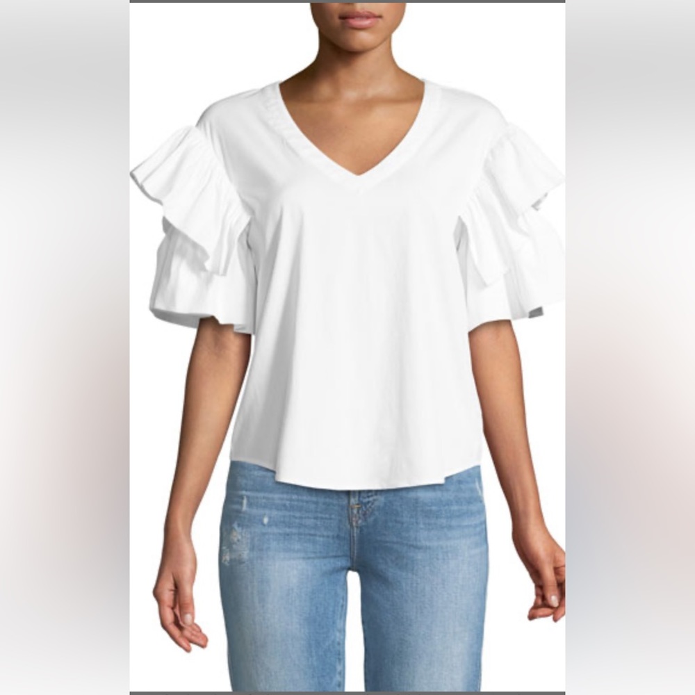 7 For All Mankind V-neck flutter sleeve top white size M